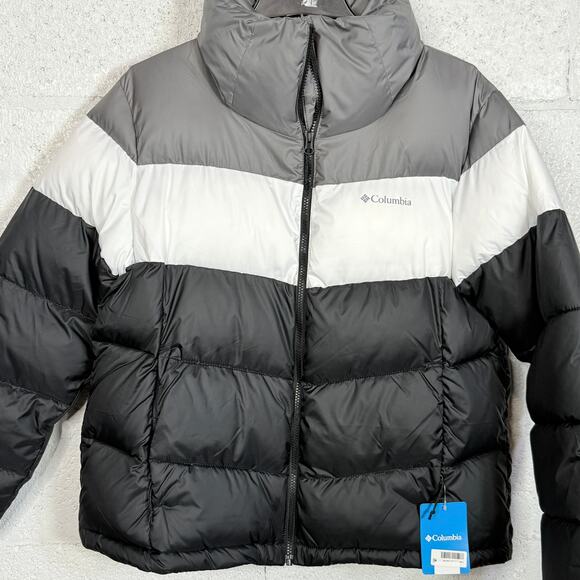 COLUMBIA Women's Puffect Colorblocked insulated coat-black/white XL $180